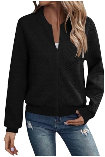 HAOLEI Sudaderas Mujer Sin Capucha Chaqueta Chándal con Cremallera Cuello Redondo Sudaderas Manga Larga con Bolsillo Color Sólido Sweatshirt Informal Sueltos Cómoda Outwear Otono Invierno 2025