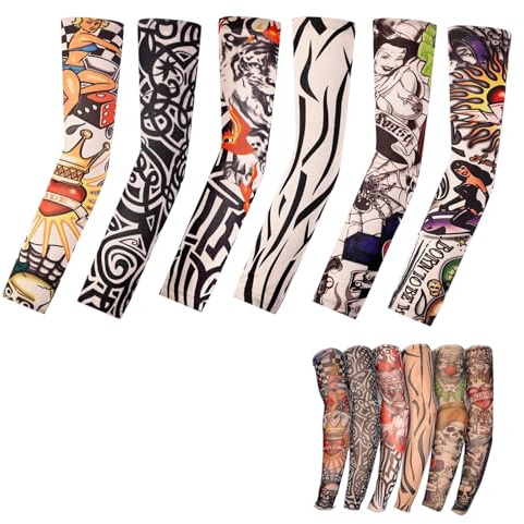CXNXFD 6 Stück Tattoo Ärmel Set,Temporäre Tattoo Sleeves,Tattoo Armstrumpf für Männer Frauen Nylon Temporäre Tätowierung Tattoo Strumpf Arm für Karneval Fasching Halloween Party