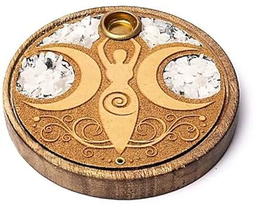 XdeliX hållare för rökelser, mångudinna med månsten av mangoträ 10 x 1 cm, 65 g – hållare för rökelse, meditation, yoga och andlig dekoration