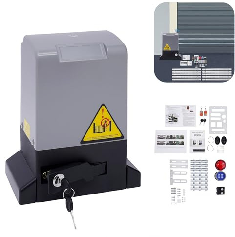HUOMMGS Accionamiento de puerta corredera de 550 W, juego completo, 1200 kg, accionamiento de puerta corredera, 50 m, accionamiento de puerta de garaje con función de cierre automático, luz de alarma