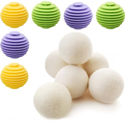 6 Balles de Séchage pour Sèche-Linge + 6 Boule de Lavage Machine a Laver,Pure Laine de Balles de Séchage en Laine Naturelle,Balle de Lavage pour Doudoune,pour le Nettoyage Domestique