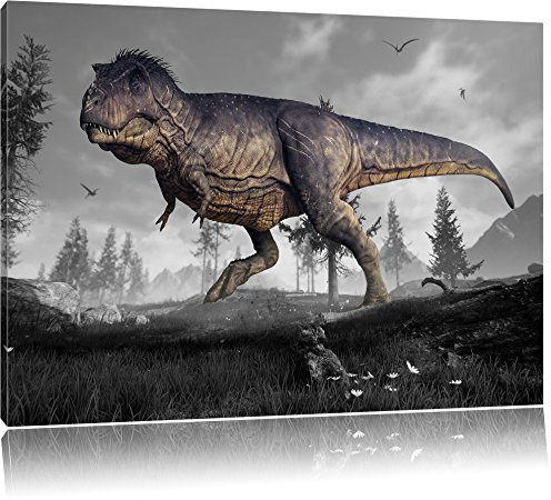 Pixxprint T-Rex Dinosaurier in der Natur, Größe: 100x70cm, Leinwandbild, fertig gespannt, Wandbild, Dekoration, Kunstdruck, kein Poster