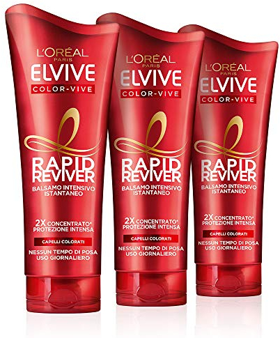 L'Oréal Paris Elvive Rapid Reviver Balsamo Intensivo Istantaneo Color Vive, Arricchito con Amminoacido e Vitamina E, per Capelli Colorati, Confezione da 3
