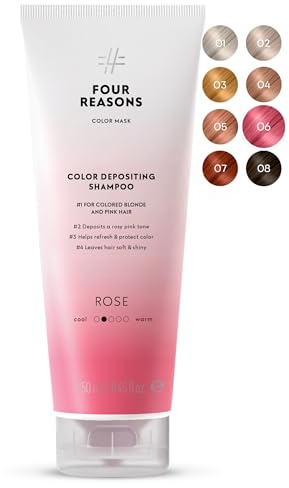 FOUR REASONS Hair Color Shampoo, Rose Pink (8 Colors) - Hair Toner & Color Depositing Shampoo, Hair Color Shampoo for Women - Semi-Permanent Pink Hair Dye, Sulfate Free, Vegan – 250ml