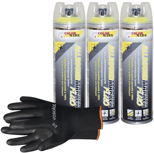 vasalat Dupli-Color Markierungsspray mit 360 Grad Ventil Set - Markierspray Neon gelb für professionelle Markierungen, 3 Stück