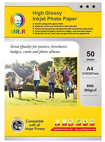 MR.R 300g/m² 50 Blatt A4 Format einseitig hochglänzendes Inkjet-Fotopapier tintenstrahldrucker glänzend foto paper Sofort Trocken Wasserfest Hochweiß fotoblätter