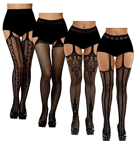 Chalier Fishnet Stockings Lace Tights Thigh High Stockings for Women, Mix B