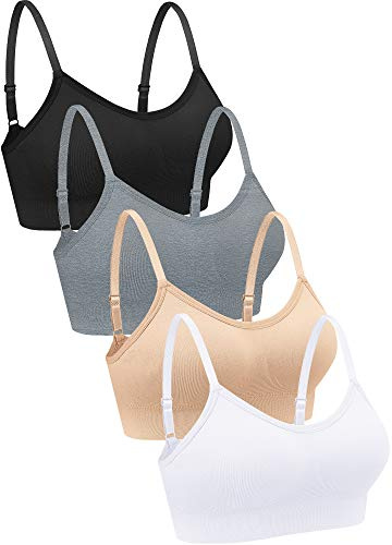 4 Piezas Bralettes con Cuello en V (XL, Negro, Gris Claro, Blanco, Rosa)