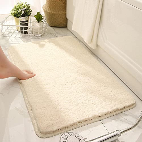 LNXSESN Badteppich Cremeweiß Badvorleger Flauschig Mikrofaser Badematte rutschfest Duschvorleger Schnelltrocknend Badezimmerteppich Waschbar Badematten Bathroom Mat 40x60cm