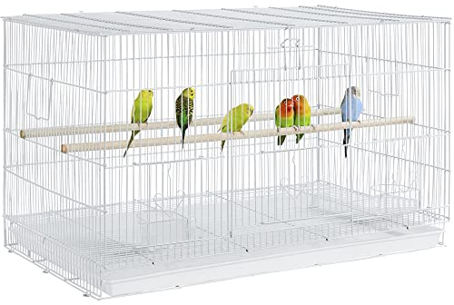 Yaheetech Gabbia Voliera per Uccelli Pappagalli Inseparabili Impilabile in Metallo e Posatoi in Legno 77,5 x 46,5 x 46 cm Bianca