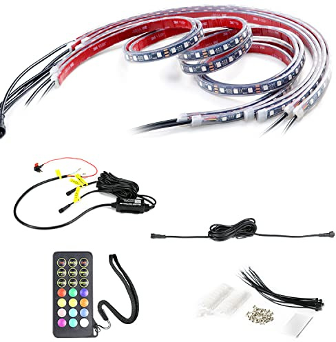 LED Under Car Body Ground Effects Light Kit 4 Flexible Strips with Wireless Controller APP Chasing