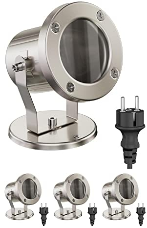 ledscom.de 4 faretti da giardino MIBU per esterni, IP55, spina, acciaio inox, 1x GU10 max. 15W
