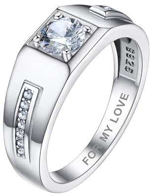 Bandmax Alliance Hommme Argent 925 Taille 69 Bague Solitaire en Zircon Blanc Personnalisable