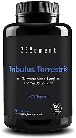 Tribulus Terrestris e Maca Nera, con L-Arginina, Zinco e Vitamina B6 - Formula per la Vitalità Maschile - 120 Capsule Vegane - Zenement
