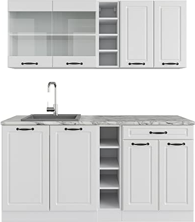 Vicco Singleküche R-Line, Weiß Landhaus/Weiß, 160 cm ohne Arbeitsplatte