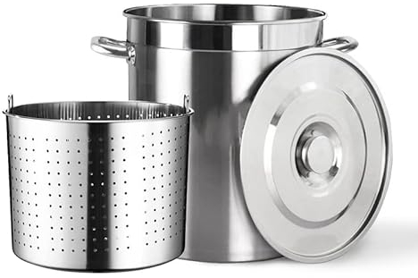 27Qt/45Qt/63Qt Stainless Steel Stockpot Large Crab Seafood Boil Pot Outdoor Propane Turkey Fryer Pot Versatile Pot for Water Bath Canning, Lobster Shrimp Boiling, and Tamales Steamer,40cm/15.7inch