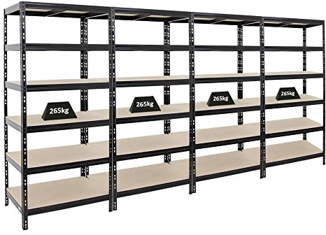PROREGAL Mega Deal 4X Étagère Charge Lourde Giant Tiger | HxLxP 200x90x60cm | 265kg par Niveau | Noir | 6 Niveaux | Étagère Robuste de Garage, Atelier, Cave, sous-Sol, Stockage, Rangement, rayonnage