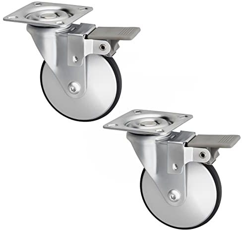 Sotech 2er Set Design-Möbelrolle LINDAU mit Bremse (Ø 50 mm, 30 Kg Tragfähigkeit pro Rolle, 360 Grad drehbar, mit Montageplatte, silbergrau) Transportmöbelrollen, leise und bodenschonend