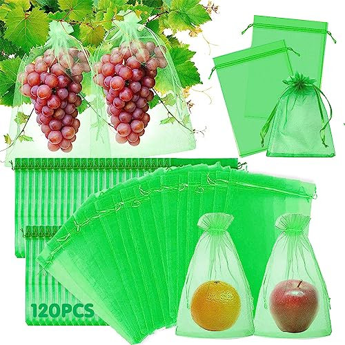 Bolsa de protección de Uvas,120 Piezas bolsa protectora de uvas,20 x 30 cm bolsas de red para uvas,bolsas de protección de frutas con Cordón,bolsa para proteger uvas,Prevención de aves e insectos