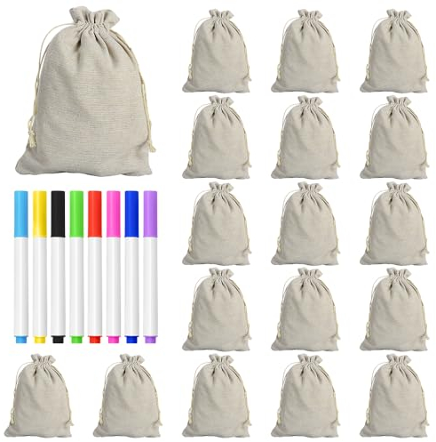 DTYGUIXE 50 Stücke Baumwollbeutel Stoffbeutel mit Kordelzug Jutebeutel Geschenksäckchen Schmuckbeutel 14 * 10cm Geschenkbeutel Säckchen zum Befüllen Jutesäckchen mit 8 verschiedene Farbpinsel