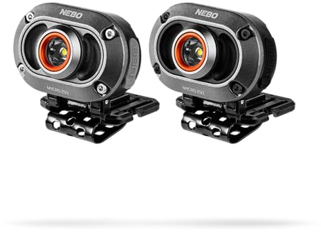 NEBO Mycro 250 - Torcia Frontale Leggera Ricaricabile e Luce per Berretto - Con Cinghia Regolabile e Resistenza all'acqua IPX4 - Confezione da 2 pezzi