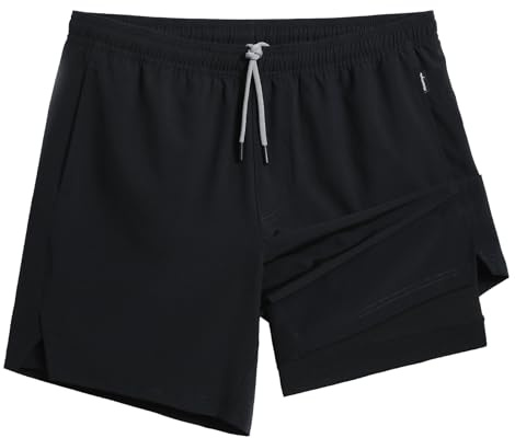 maamgic Gym Shorts for Men 7 inch Inseam with Liner Stretch 2 in 1 Workout Shorts Men Quick Dry Athletic Running Shorts Black-Black Medium