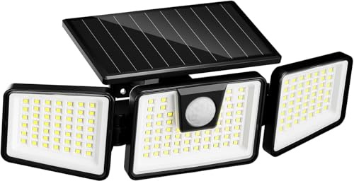 FLOWood 156LED Solarlampen für Außen, 360° Drehbare Solarleuchten für Außen mit Bewegungsmelder, IP65 Wasserdichte 270° Beleuchtungswinkel, Solar Wandleuchte Aussen für Garten Veranda Garage, 1 Stück