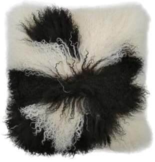 Hollert Lammfellkissen Tibet Schwarz/Weiß mit Innenkissen aus echten Daunen 40x40 cm lockig echtes Schaffell kuschelig weich