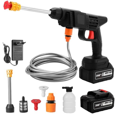 Cordless Pressure Washer, Battery Pressure Washer, 21 V Max 50 Bar Mobile Battery Pressure Washer with Rechargeable Battery, Portable Pressure Spray Water Gun for Car Fence Floor Lawn (A-10000mAh)