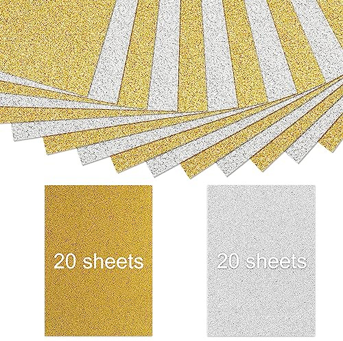 SCULPFUN 40 ark guld silver glitter kartongpapper, 250GSM 21 x 30 cm självhäftande glitterpapper för gör-det-själv lasergravyr