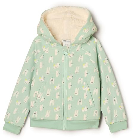 Amazon Essentials x Sofia Grainge Felpa con Cappuccio e Cerniera Bimba 0-24, Verde Pallido Conigli, 2 Anni