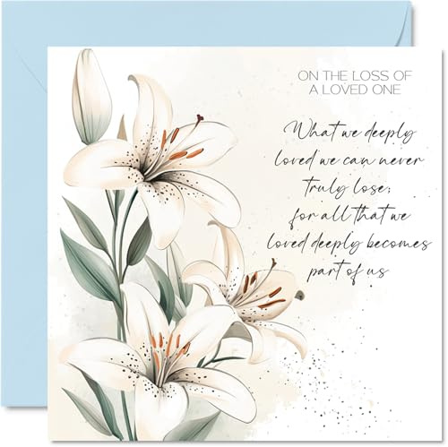 Sympathy Cards, Madonna White Lily Lilies | Minimal Floral Condolences Card, Mourning Bereavement Cards for Adults, Sorry For Your Loss Thinking of You Card