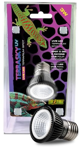 Exo Terra High Penetration UVA/UVB Full Spectrum Reptile LED Spot Lamp, 3w | Energy Efficient Nano Spot Lamp. Vitamin D3 & Calcium Support.