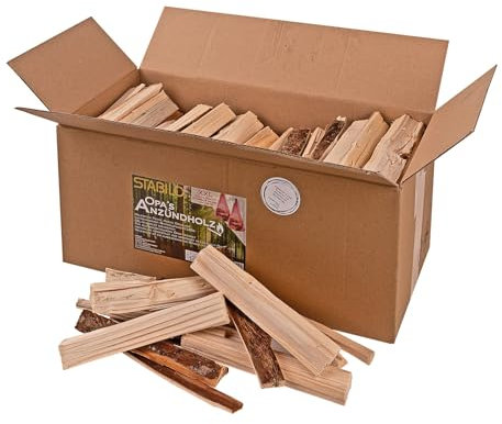 Anzündholz im Karton 4,50 kg | Anfeuerholz, Anmachholz, Holz für Ofen, Kamin, Grill usw.