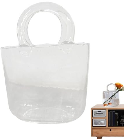 Jarrón de flores de moda, jarrón transparente con forma de bolsa, pecera de , flor y pecera con asas, flor hecha a mano para decoración del hogar, estantería, mesa, de