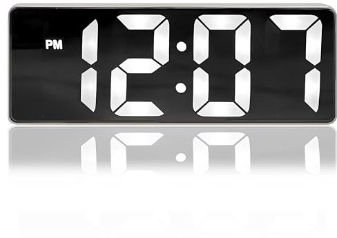 TSLBW Sveglia digitale, a LED con numeri grandi, 12/24HR, orologio da comodino con indicatore di temperatura e data, 2 allarmi, funzione snooze, luminosità regolabile, supporta batteria e cavo USB