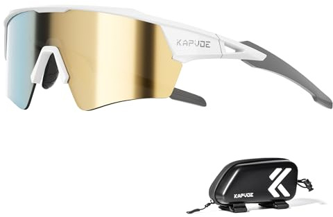KAPVOE Gafas de Ciclismo Hombre Mujer con Lentes Espejo de Color, Gafas de Sol Deportivas UV400, Gafas MTB Bicicleta Montaña TR90, Running Dorado