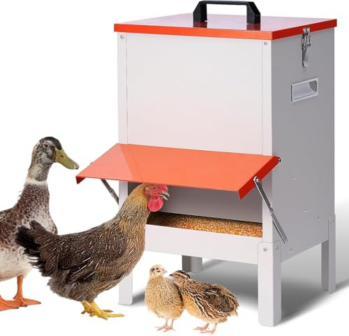 MUYIRTED Automatic Feeder for Chickens with Raised Feet, 15KG, Metal Food Dispenser, for Poultry and Ducks, Outdoor, Sturdy - Easy to Clean