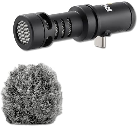 Rode VideoMic Me-C+ USB-C Directional Microphone Bundle with WS9 Furry Windshield â Cardioid Smartphone Mic for TikTok, Vlogging, Mobile Journalism, Content Creation