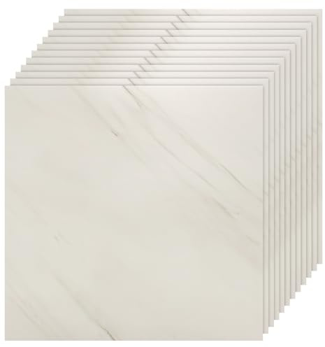 GREENSAPPIRE 40PCS Self-Adhesive Floor Tiles, 30x30cm Peel and Stick Marble Effect Vinyl Flooring – Waterproof Stick-On Tiles for Bathroom, Kitchen, Living Room, and Bedroom (40, White)