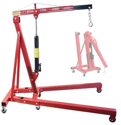 2T Sollevatore Motore Idraulico Pieghevole, Gru Officina con Braccio Regolabile in 4 Posizioni, 6 Ruote, Carico 2000 kg per Auto, Motore, Industria