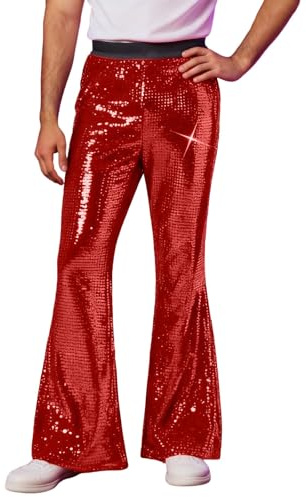 Pantalon évasé à paillettes pour homme Tenue disco confortable et douce Pantalon de jazz rétro Costume hippie pour scène Vintage Pantalon de loisirs Costume de Carnaval Pantalon festif à paillettes