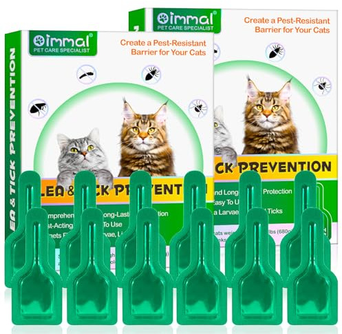 Protection contre les flées et les tiques pour chats et chatons, gouttes naturelles pour chats, 2 x 6 pipettes de protection contre les flées et les tiques, formule d'extrait d'herbes sûre pour une
