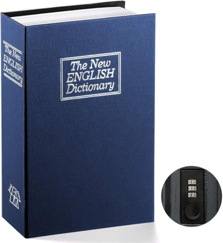 Salvadanaio/cassaforte a forma di dizionario con lucchetto a combinazione, portatile, ideale per riporre i soldi, Blue, large
