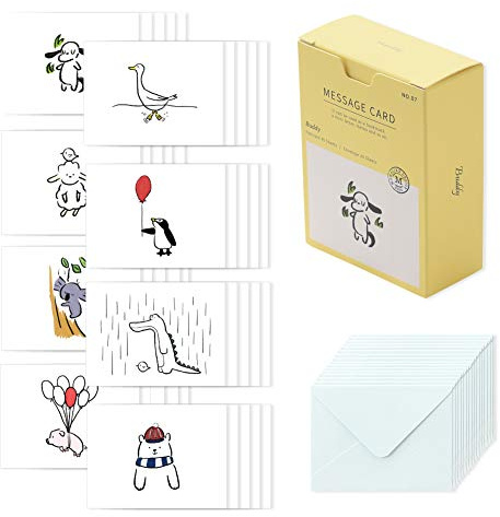 Monolike Message Buddy Card - Mix 40 Mini Single cards, 20 envelopes Package