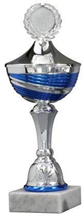 Henecka Pokal Serie Nikita, Silber-blau, mit Wunschgravur und auswählbarem Sport-Emblem, Größe 26,7 cm