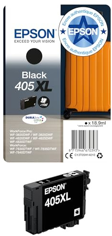Epson 405XL Black Suitcase High Yield Genuine, DURABrite Ultra Ink,XL High Capacity