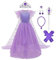 IWEMEK Filles Déguisements Princesse Elsa Robe Longue avec Cape + Accessoires Reine des Neige 2 Costume de Carnaval Halloween Noël Robes de fête d'anniversaire Enfants Violet Set 4-5 Ans