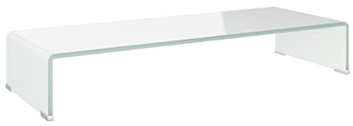 Gecheer TV-bord skärmhöjning monitor glasfäste fäste fäste monitorhöjning TV piedestal monitor fäste höjning glas vit 80 x 30 x 13 cm