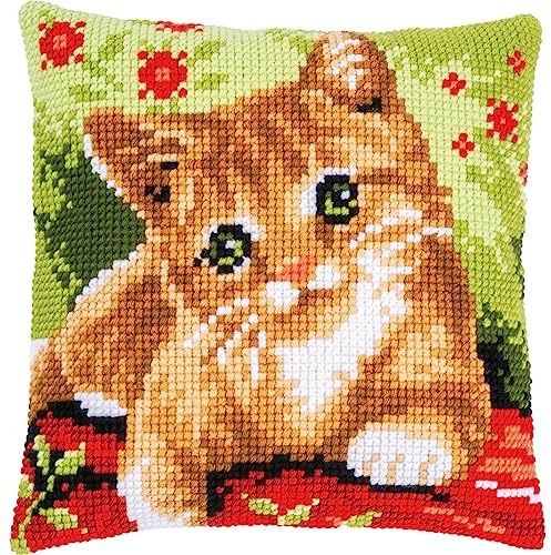 Vervaco Kors punktkudde kit söt katt, vit, ca. 40 x 40 cm